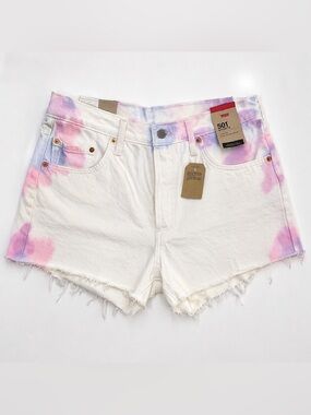 Levi’s 501 Tie Dye Denim Shorts NWT Size 32 High Rise Button Fly Raw Hem